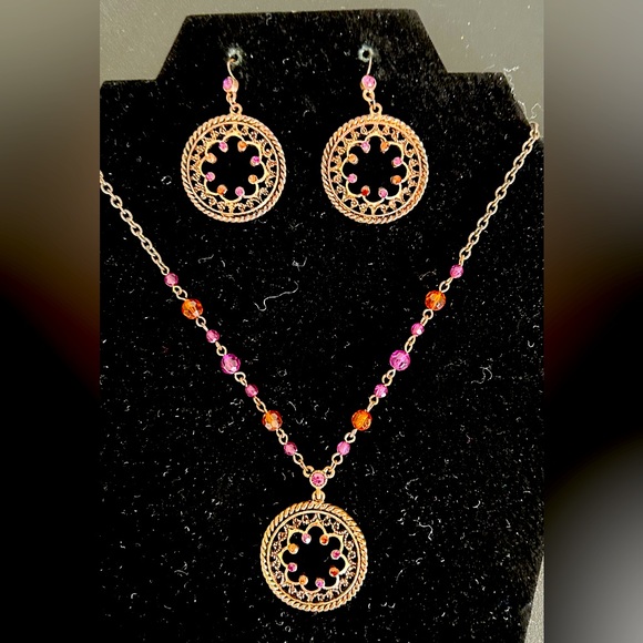 1928 statement necklace and dangle earrings set in pink crystal - Picture 8 of 8